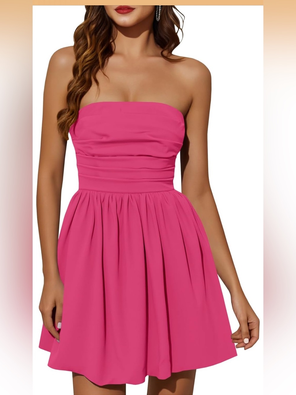 NWT Strapless Summer Mini Dress Bubble Wedding Club Party bright pink small